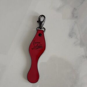 Christian Louboutin Red Leather Bag Clip / Key Chain with Gunmetal Clip